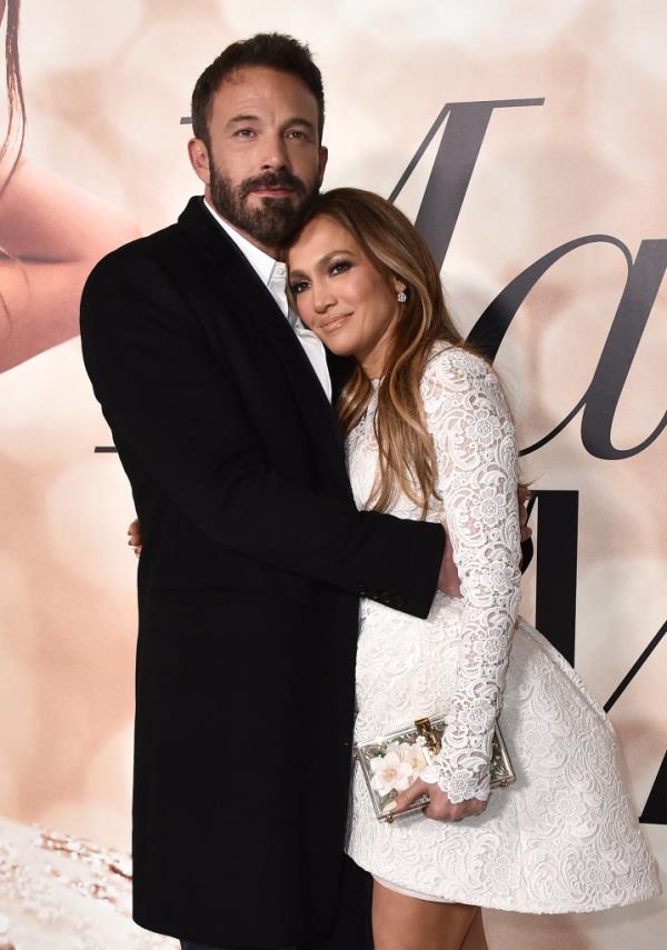 Jennifer Lopez and Ben Affleck attend a photo call for a special screening of "Marry Me" on Feb. 8, 2022, in Los Angeles.