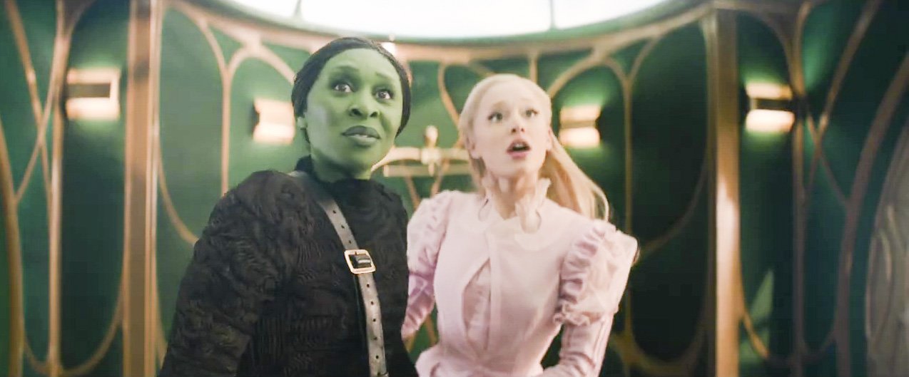 Cynthia Erivo and Ariana Grande in a scene from Wicked,