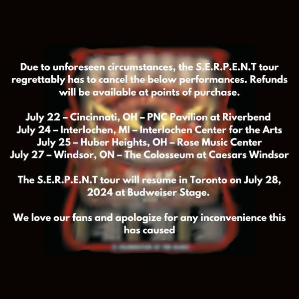 Slash's post announcing his canceled tour dates. 